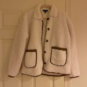 J. Crew Cream Teddy Jacket with Brown Accents